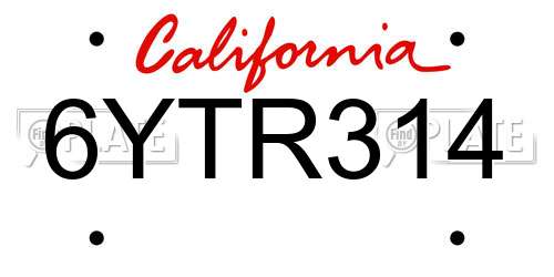 6YTR314 California License Plate