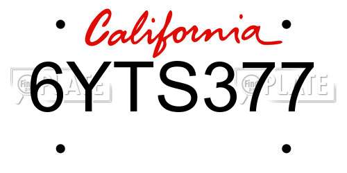 6YTS377 California License Plate