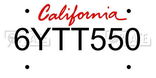 6YTT550 California License Plate