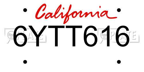 6YTT616 California License Plate