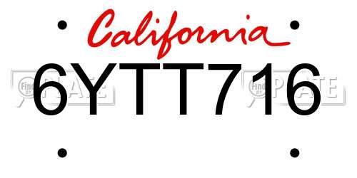 6YTT716 California License Plate