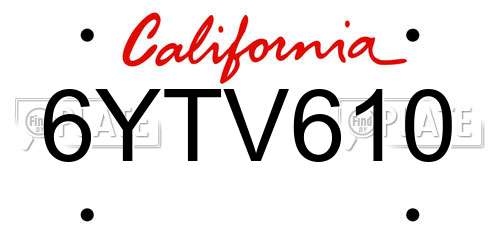6YTV610 California License Plate