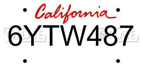 6YTW487 California License Plate