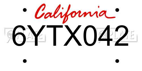 6YTX042 California License Plate