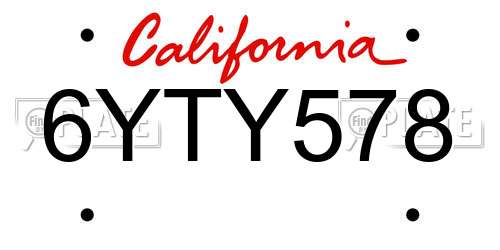 6YTY578 California License Plate