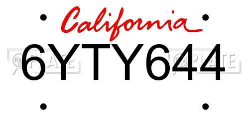 6YTY644 California License Plate