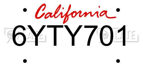 6YTY701 California License Plate