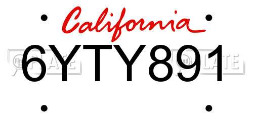 6YTY891 California License Plate