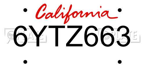 6YTZ663 California License Plate