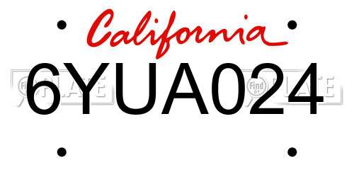 6YUA024 California License Plate
