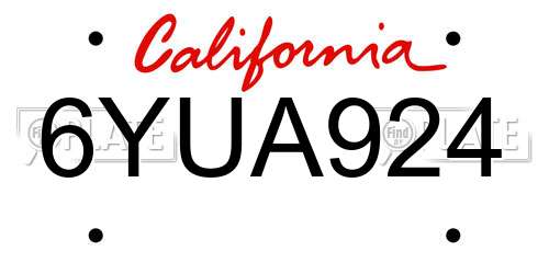 6YUA924 California License Plate