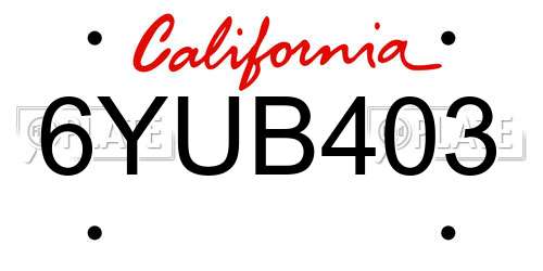 6YUB403 California License Plate
