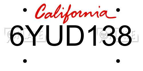 6YUD138 California License Plate