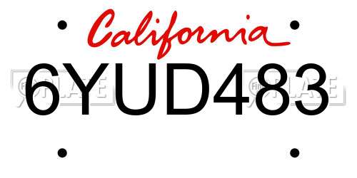6YUD483 California License Plate