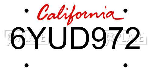 6YUD972 California License Plate