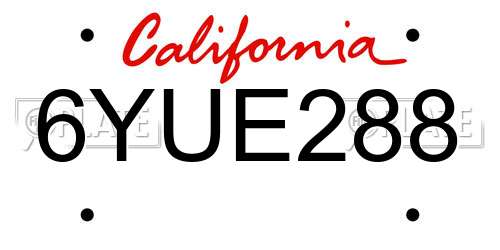 6YUE288 California License Plate