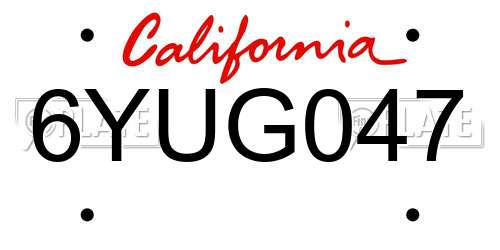 6YUG047 California License Plate