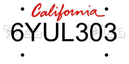 6YUL303 California License Plate