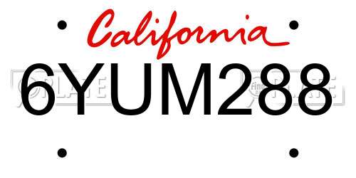 6YUM288 California License Plate