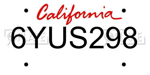 6YUS298 California License Plate