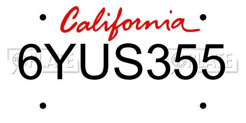 6YUS355 California License Plate