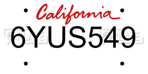 6YUS549 California License Plate