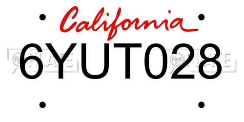 6YUT028 California License Plate