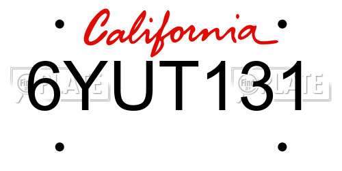 6YUT131 California License Plate