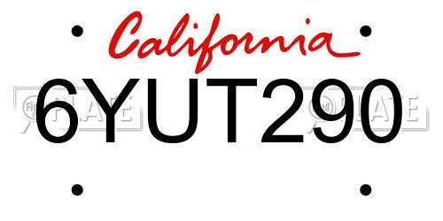 6YUT290 California License Plate