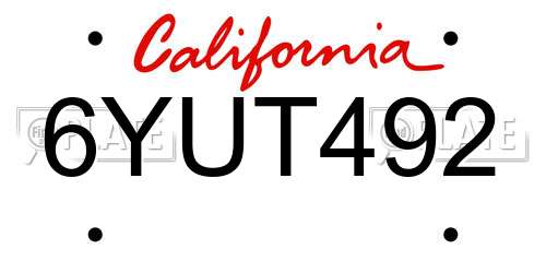6YUT492 California License Plate