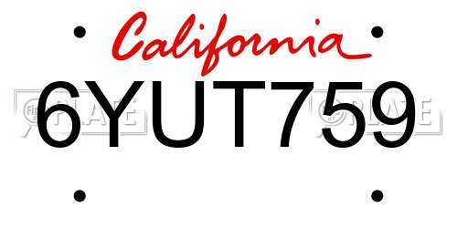 6YUT759 California License Plate