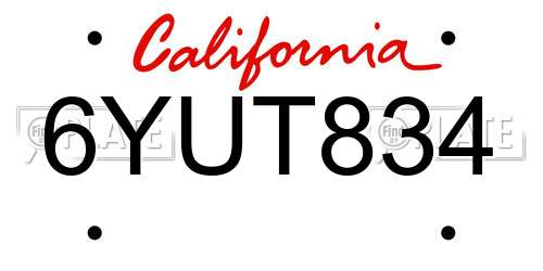 6YUT834 California License Plate