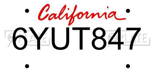 6YUT847 California License Plate