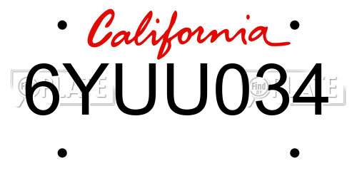 6YUU034 California License Plate