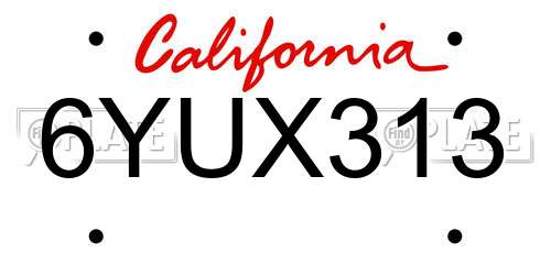 6YUX313 California License Plate