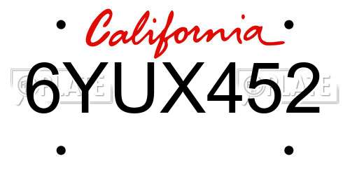6YUX452 California License Plate