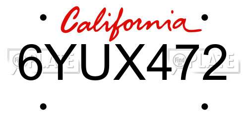 6YUX472 California License Plate