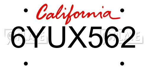 6YUX562 California License Plate