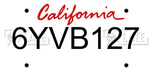 6YVB127 California License Plate