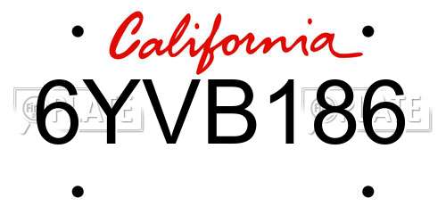 6YVB186 California License Plate
