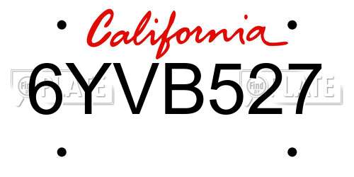 6YVB527 California License Plate