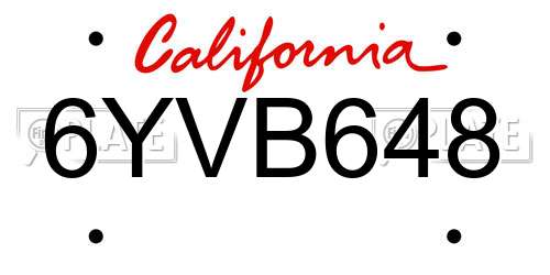 6YVB648 California License Plate