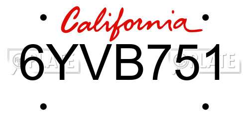 6YVB751 California License Plate