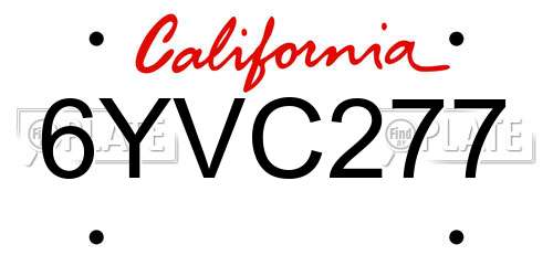 6YVC277 California License Plate