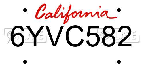 6YVC582 California License Plate