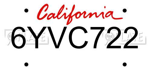 6YVC722 California License Plate