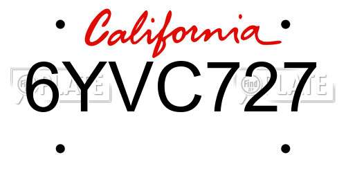 6YVC727 California License Plate
