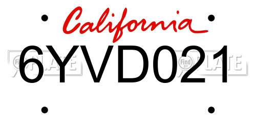 6YVD021 California License Plate