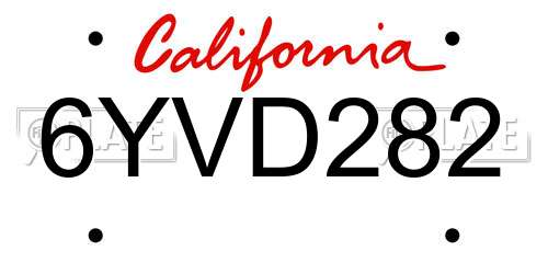 6YVD282 California License Plate