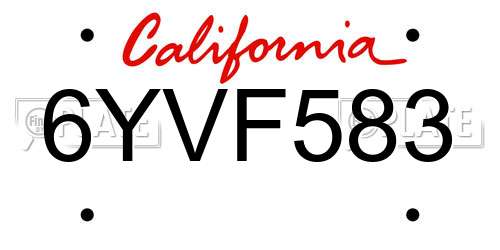 6YVF583 California License Plate